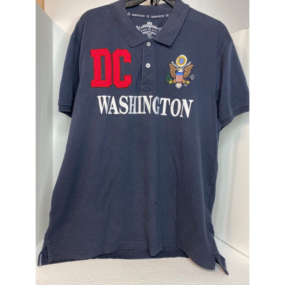 Robin Ruth Washington DC Spellout SS Polo Shirt Blue Mens Fits XXL